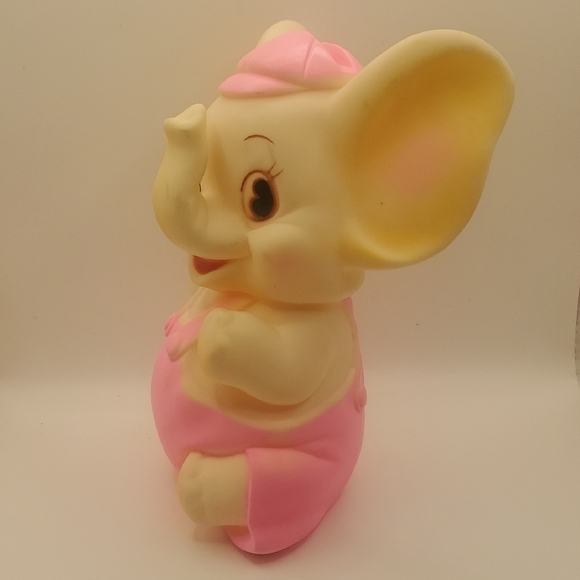 Vintage Sanitoy Rubber Pink White Elephant Squeaker Toy, 7 5/8" - Picture 5 of 7